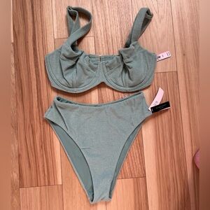 NWT Victoria Secret Green Terrycloth Bathing suit Set Size 34DD and Small
